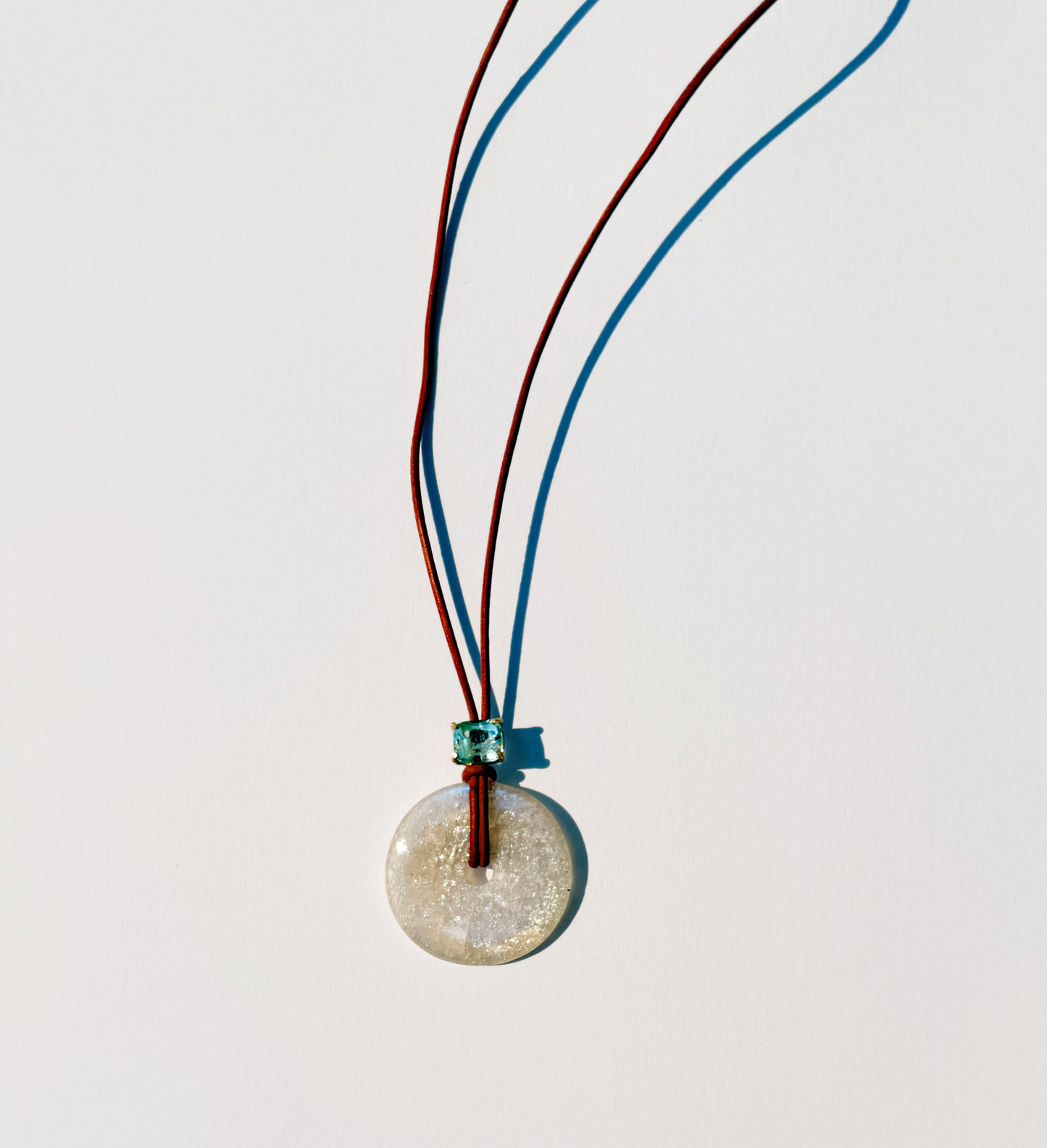Rainbow Moonstone DIsc with Aqamarine Necklace