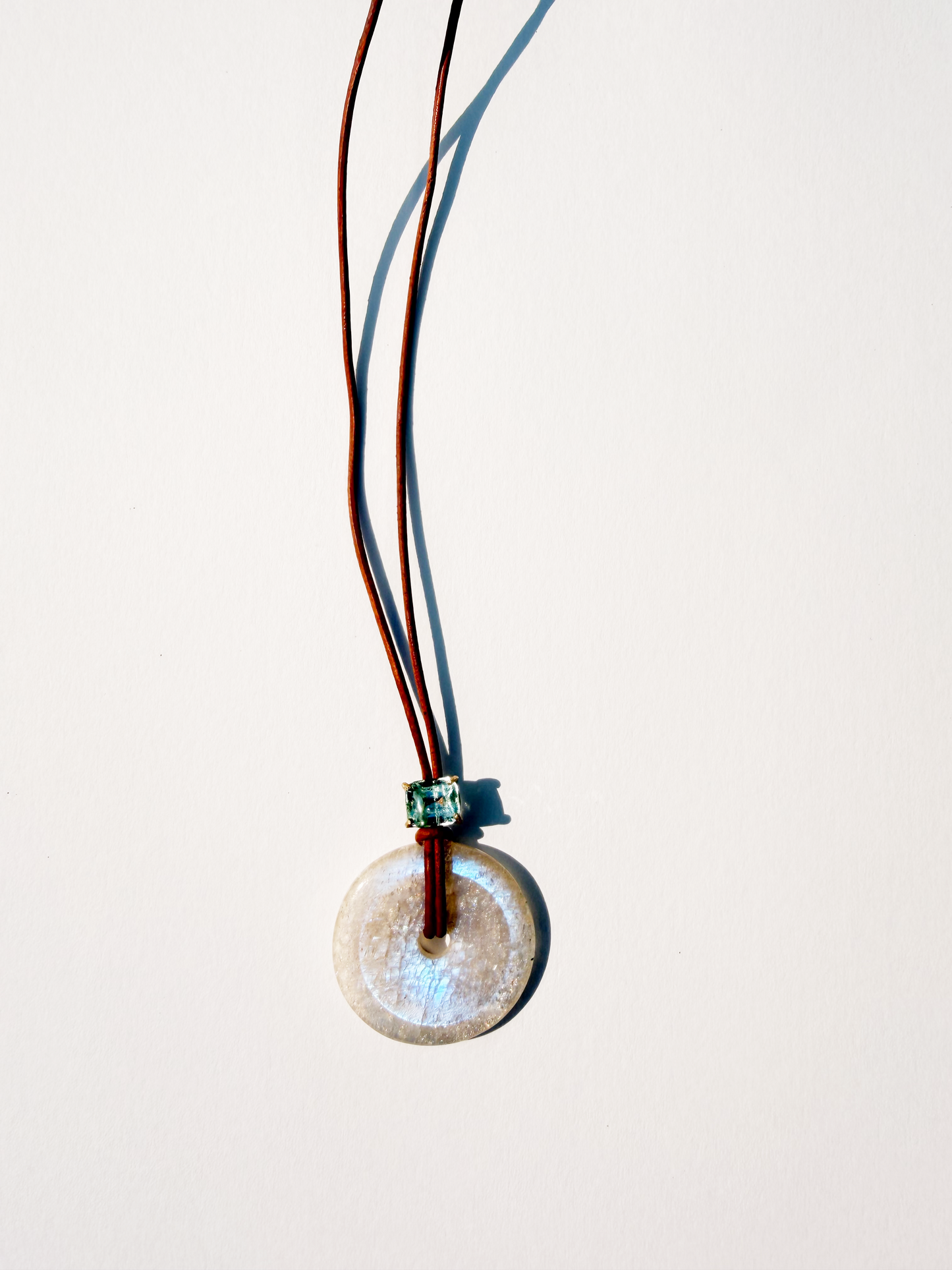 Rainbow Moonstone DIsc with Aqamarine Necklace
