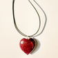Ruby Heart Necklace on Grey Leather with Diamonds