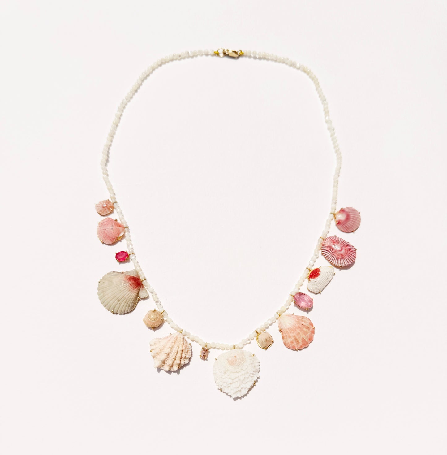 Mother of Pearl Beads with Shells, Diamonds and Tourmalines