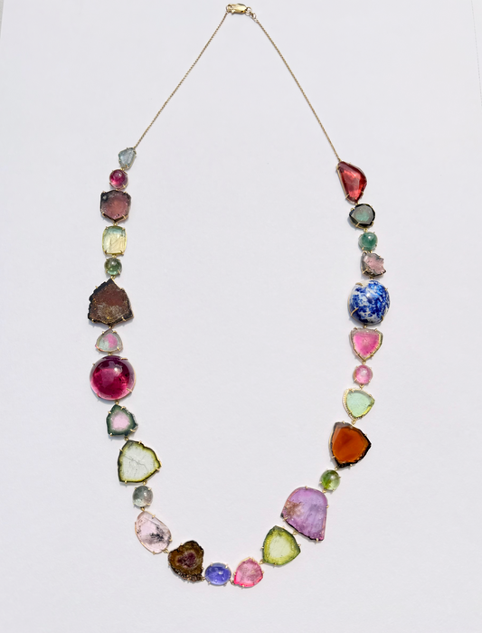 Tourmaline, Bi Color Tourmaline, Kyanite and Diamond Necklace