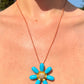 Turquoise and Diamond Flower Pendant on Leather