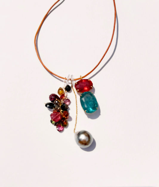 Tourmaline and Tahitian Keshi Pearl Necklace