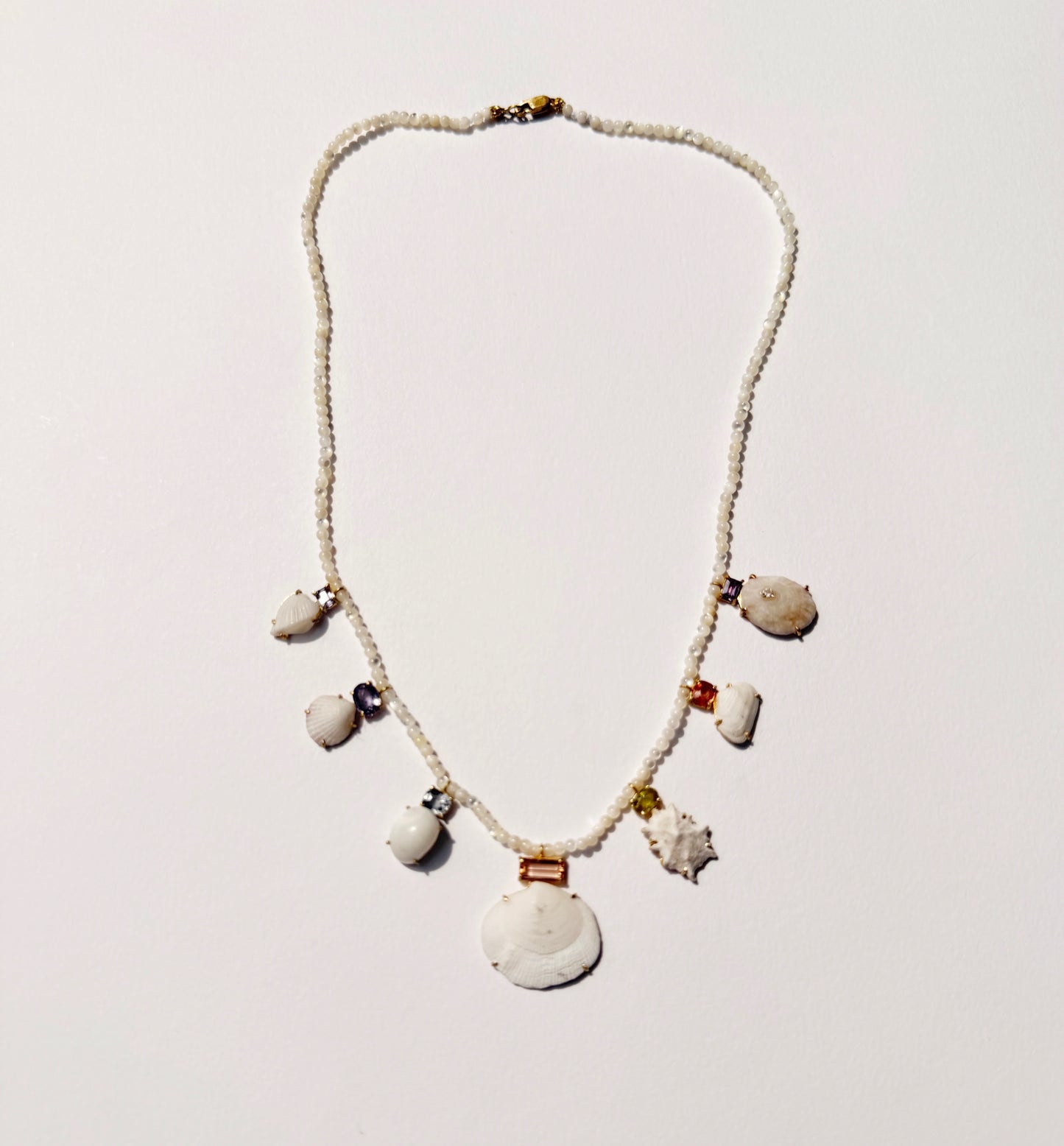 Mother of Pearl Beads with White Shells and Gemstones