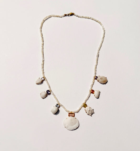 Mother of Pearl Beads with White Shells and Gemstones