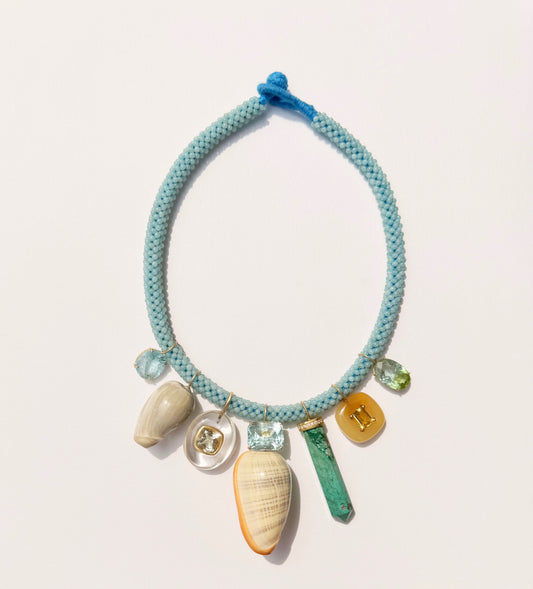 Amazonite Embroidered Cord with Multi Pendants