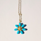 Turquoise and Diamond Flower Pendant on Leather