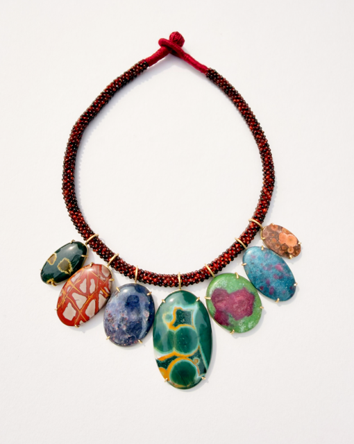 Multi Gemstones on Jasper Embroidered Cord