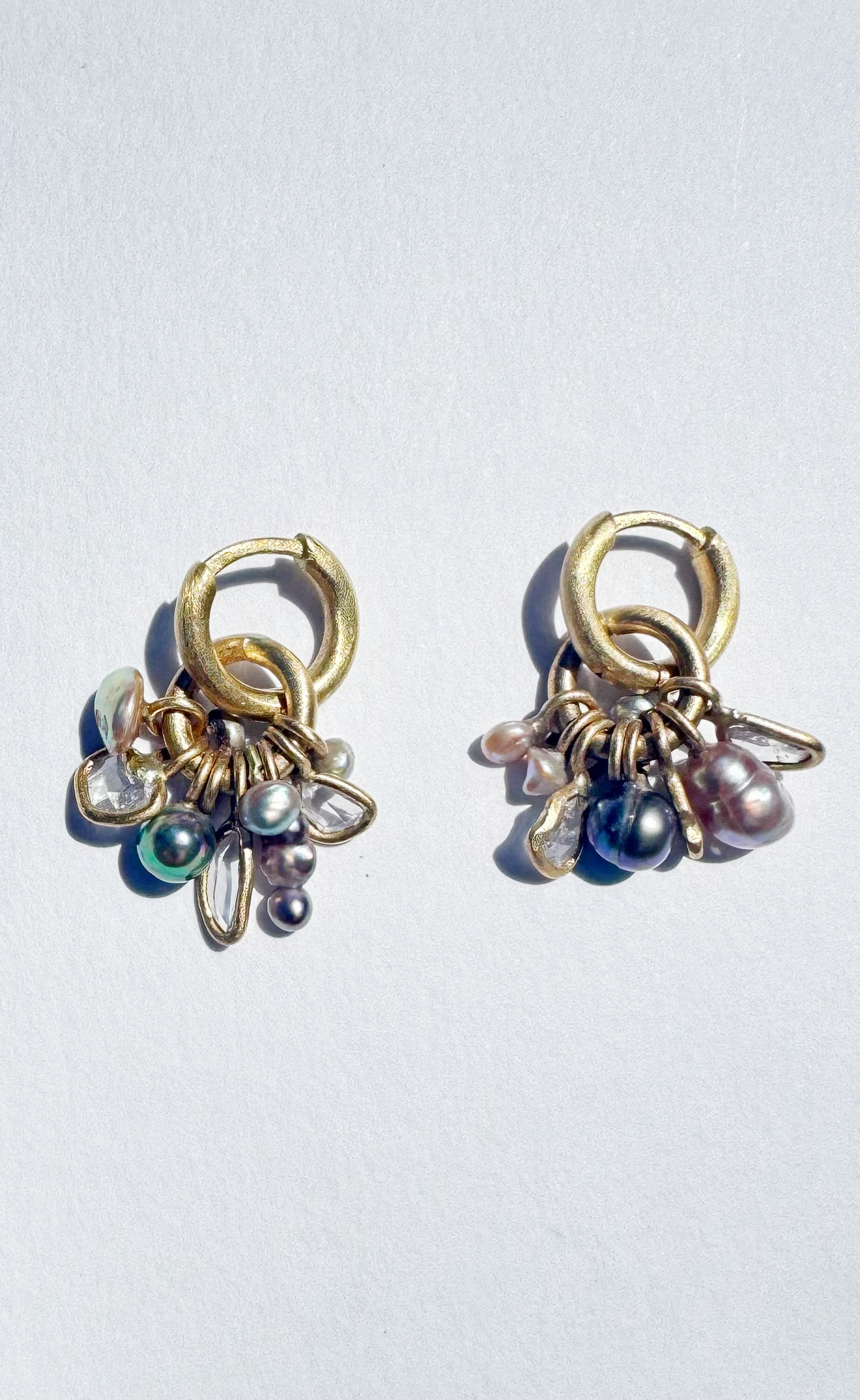 Double Hoop Abalone Pearl and Diamond Slice Earrings