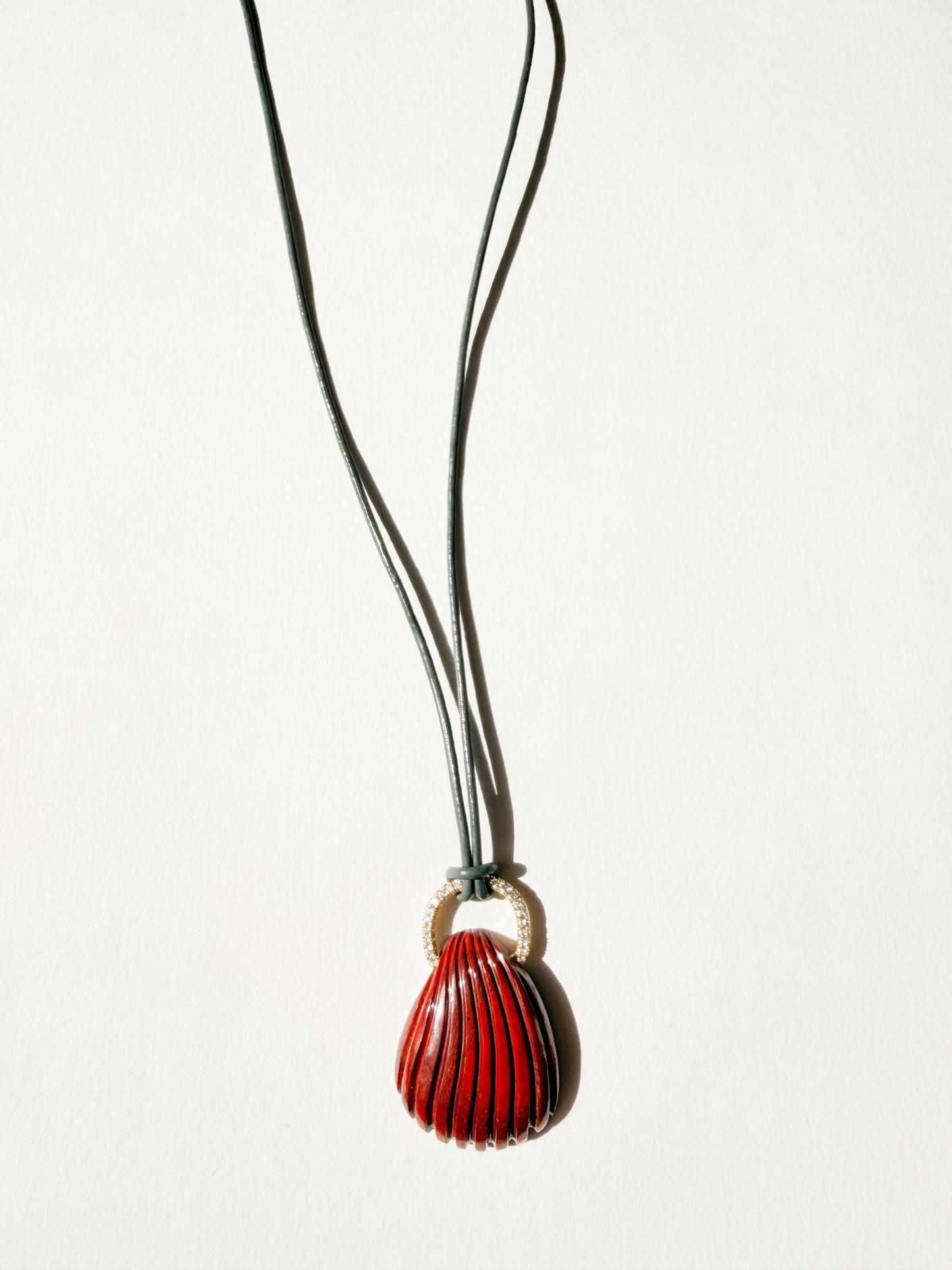 Jasper and Diamond Pendant on Grey Leather
