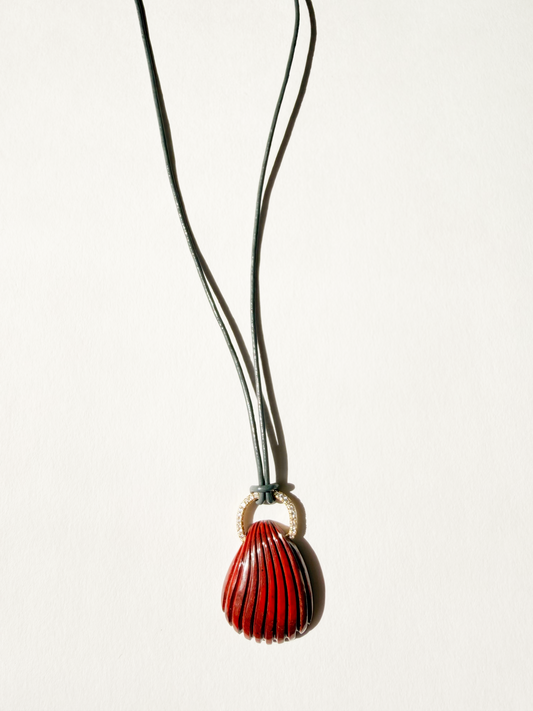 Jasper and Diamond Pendant on Grey Leather