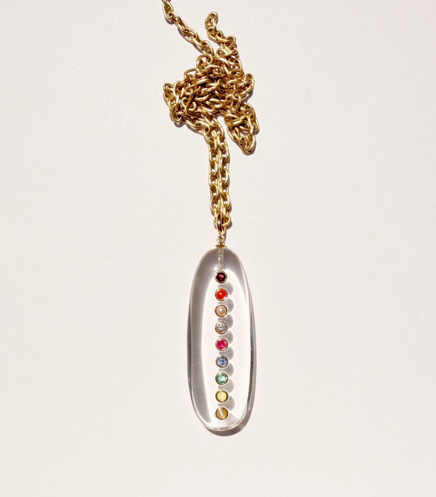 Chakra Pendant of Quartz with Diamond, Pearl and Gemstones
