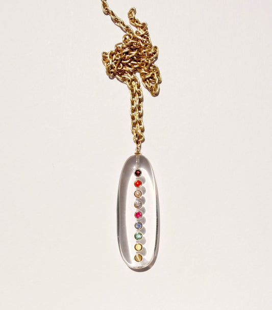 Chakra Pendant of Quartz with Diamond, Pearl and Gemstones