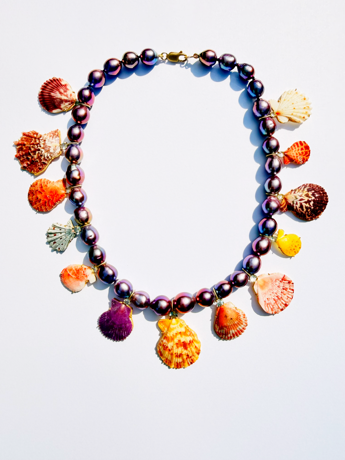 Pearl Necklace with Shells and Tourmaline