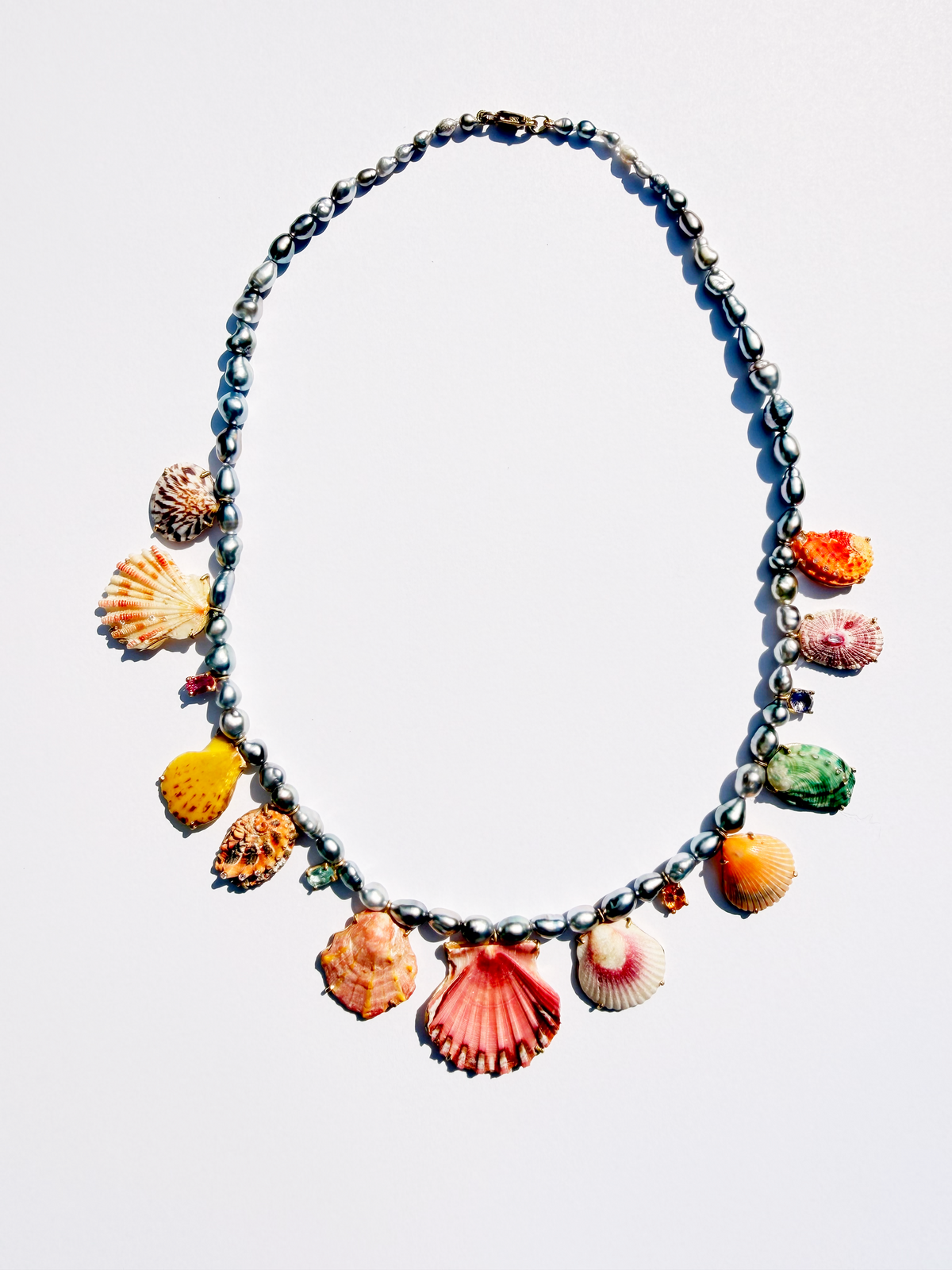 Tahitian Keshi Pearls with Shells, Gems and Diamonds