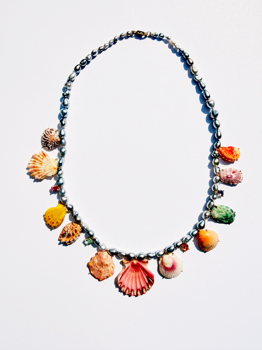 Tahitian Keshi Pearls with Shells, Gems and Diamonds