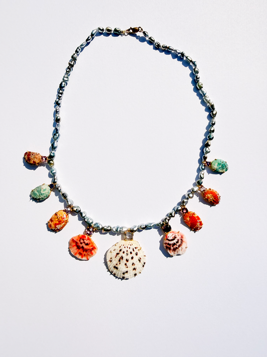 Tahitian Keshi Pearls with Shells, Gems and Diamonds