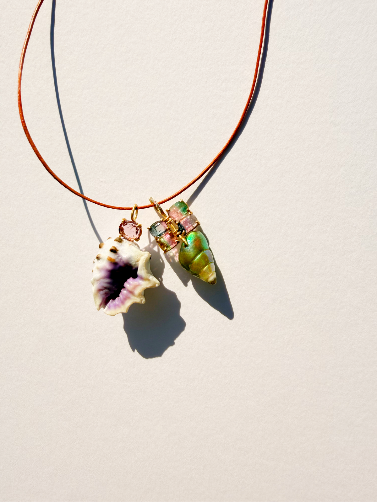 Mairineer Shell with Bi Color Tourmaline and Diamonds