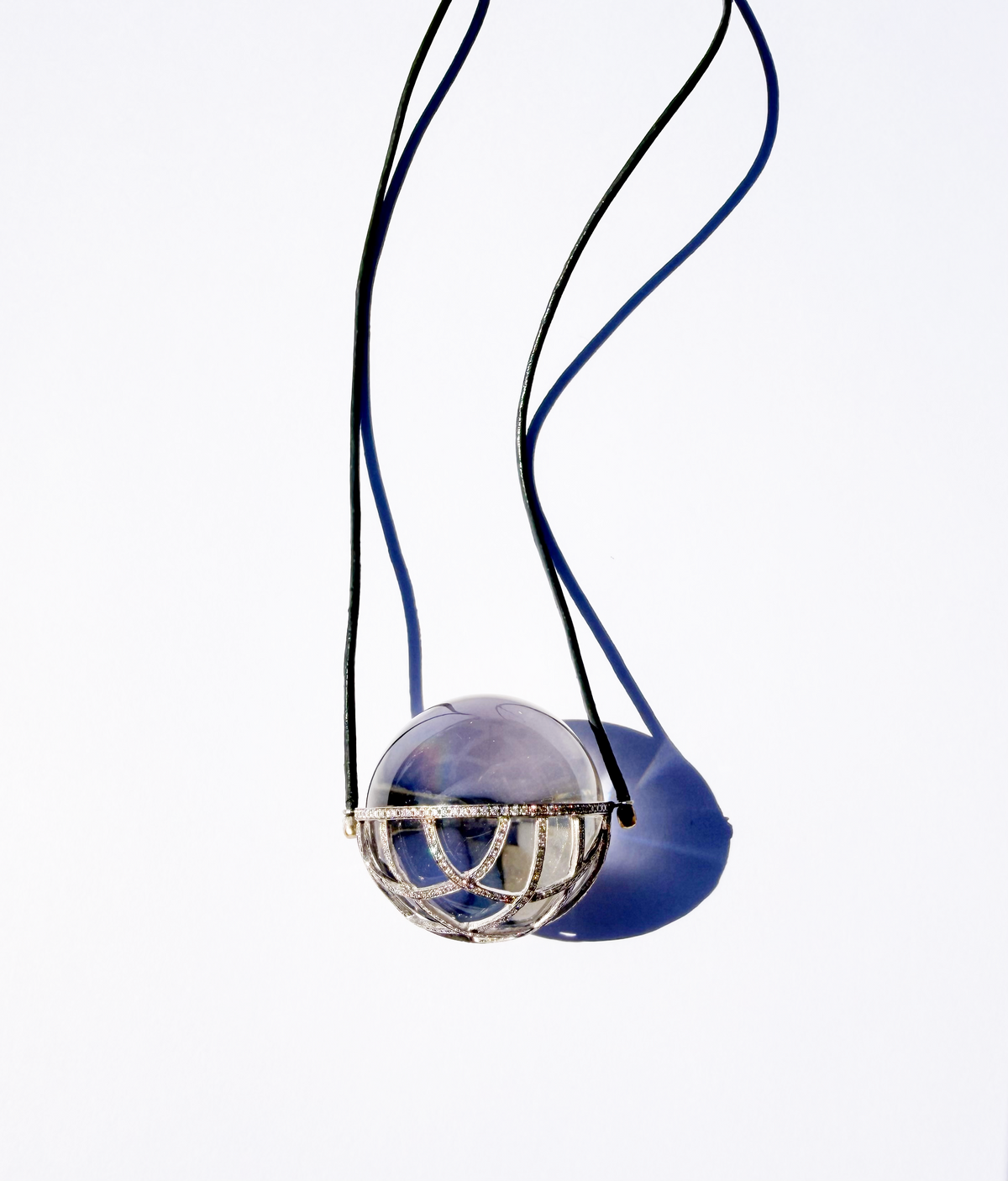 Diamond Basket with Quartz Healing Sphere Necklace