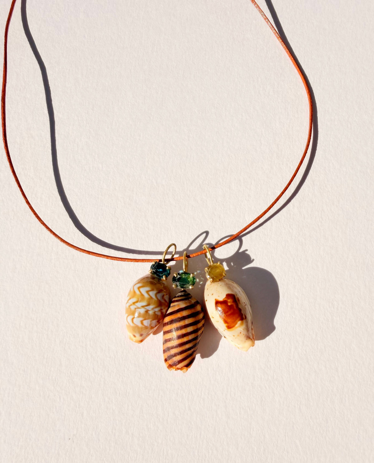 Triple Shell and Gem Necklace