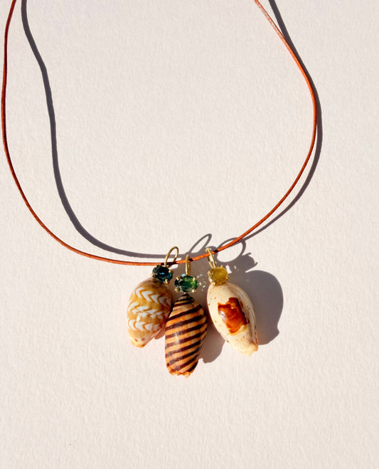 Triple Shell and Gem Necklace