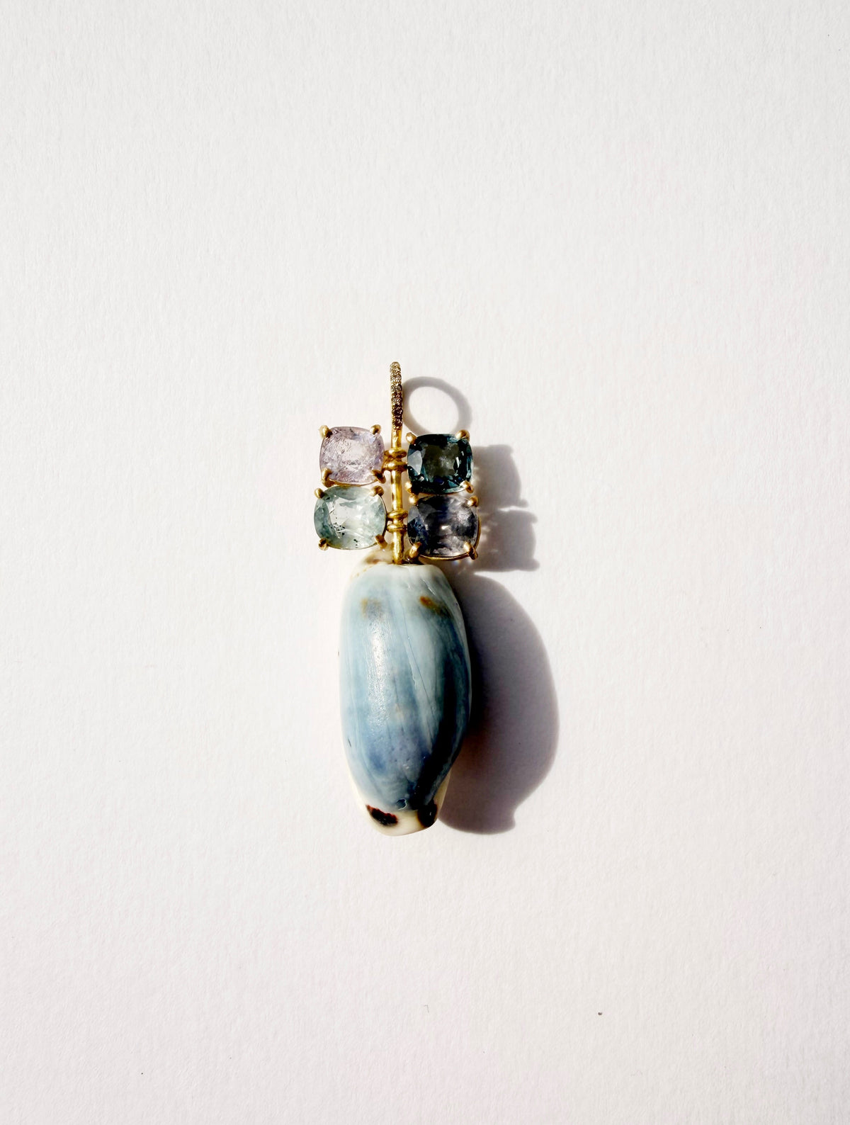 Shell Pendant with Spinel and Diamonds