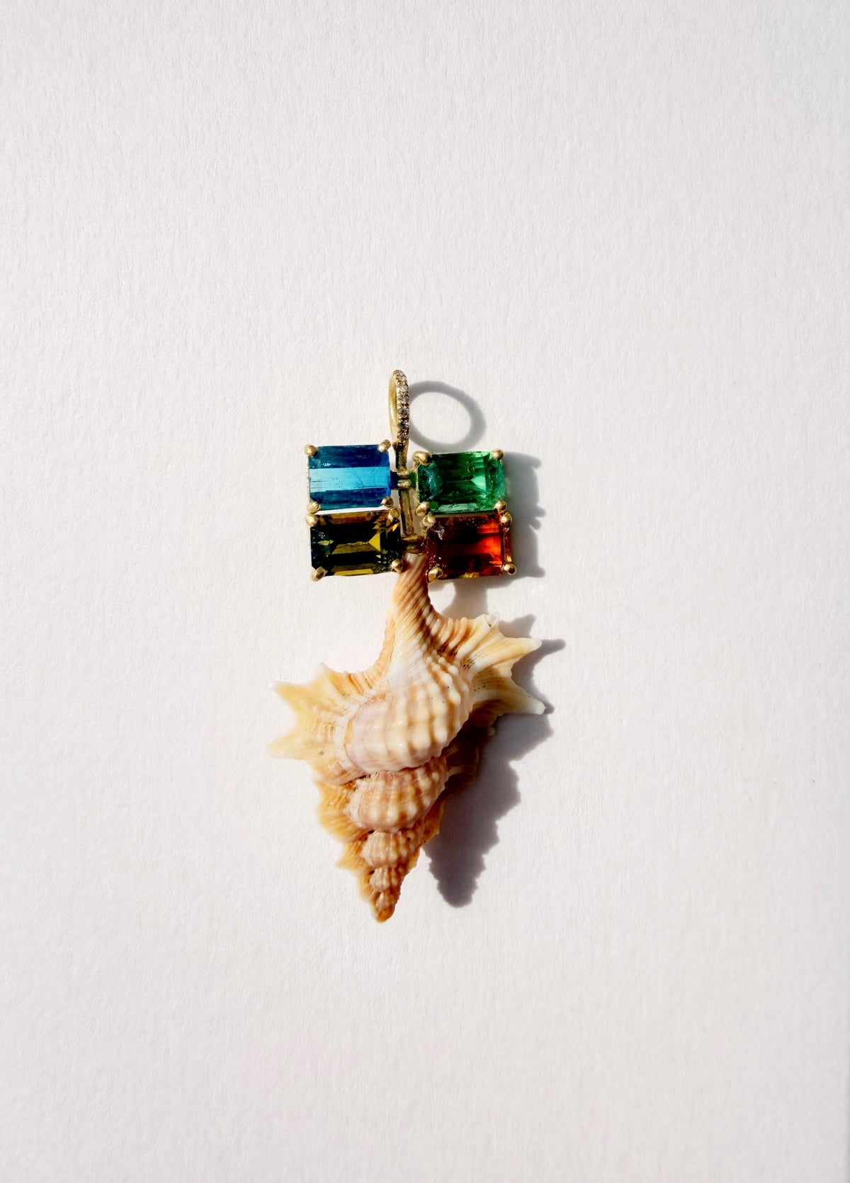 Shell Pendant with Tourmalines and Diamonds