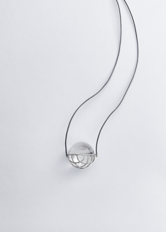 White Gold Diamond Basket with Quartz Healing Sphere DESIGN #2