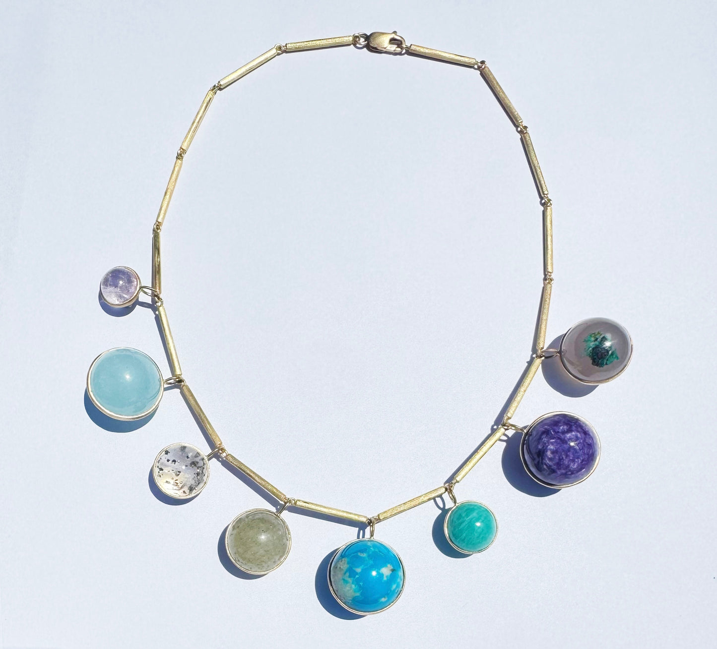 Gold Bar Necklace with Gem Spheres