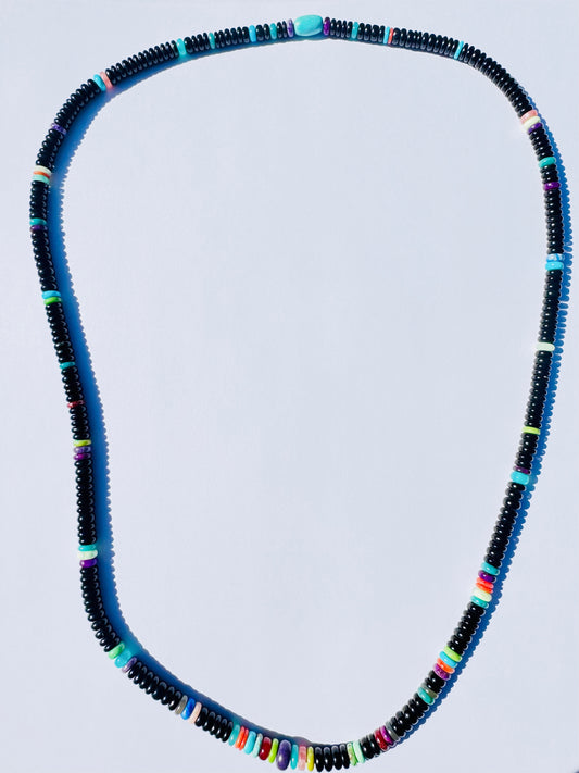 Black Jade Beads with Multi Gems
