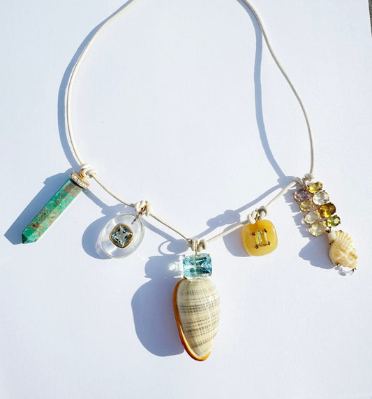 Multi Pendants on White Leather