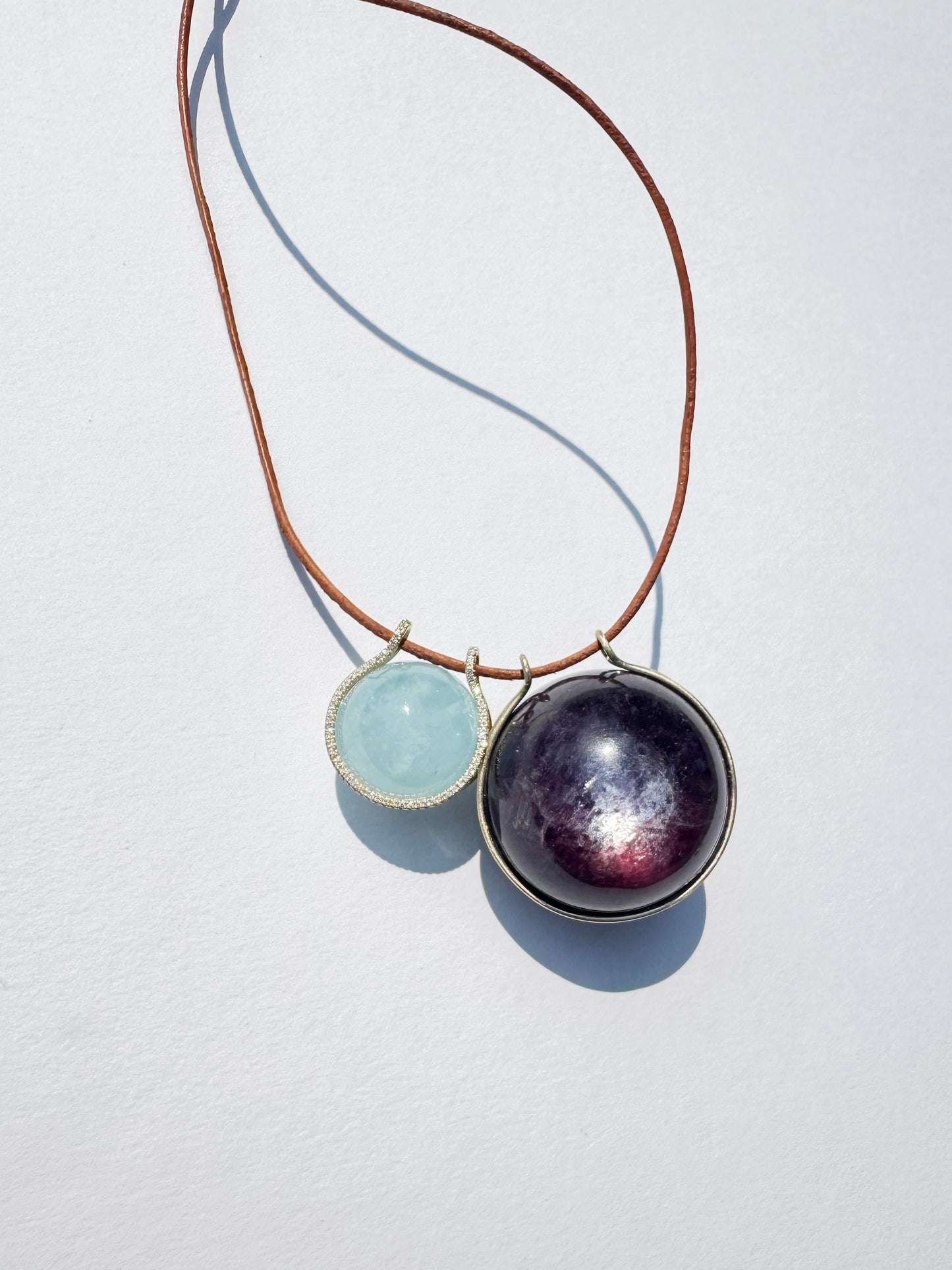 Double Healing Sphere, Lepidolite and Aquamarine with Diamonds