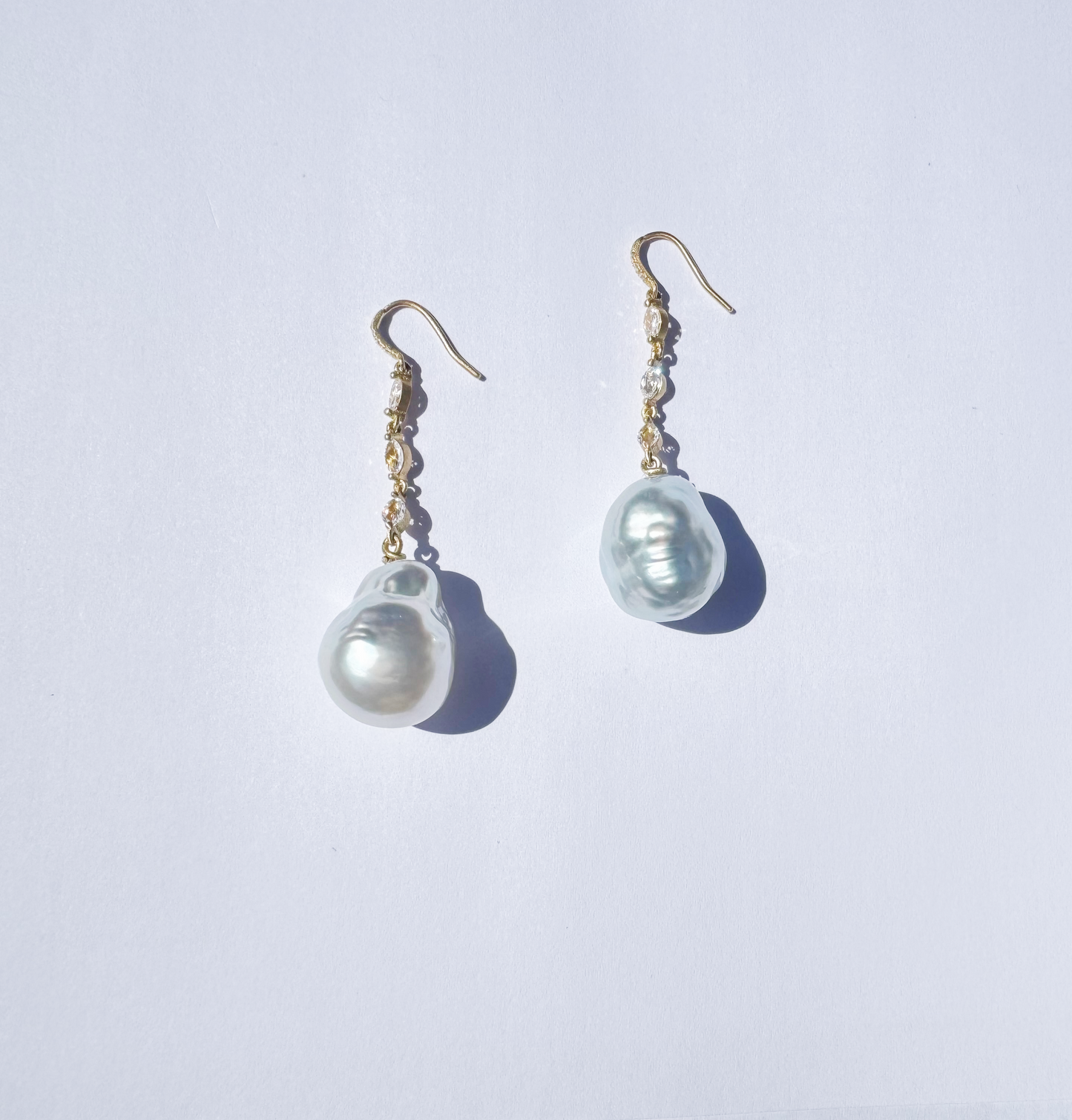 Diamond and Baroque South Sea Pearl Earrings