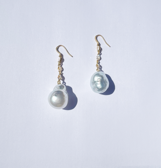 Diamond and Baroque South Sea Pearl Earrings