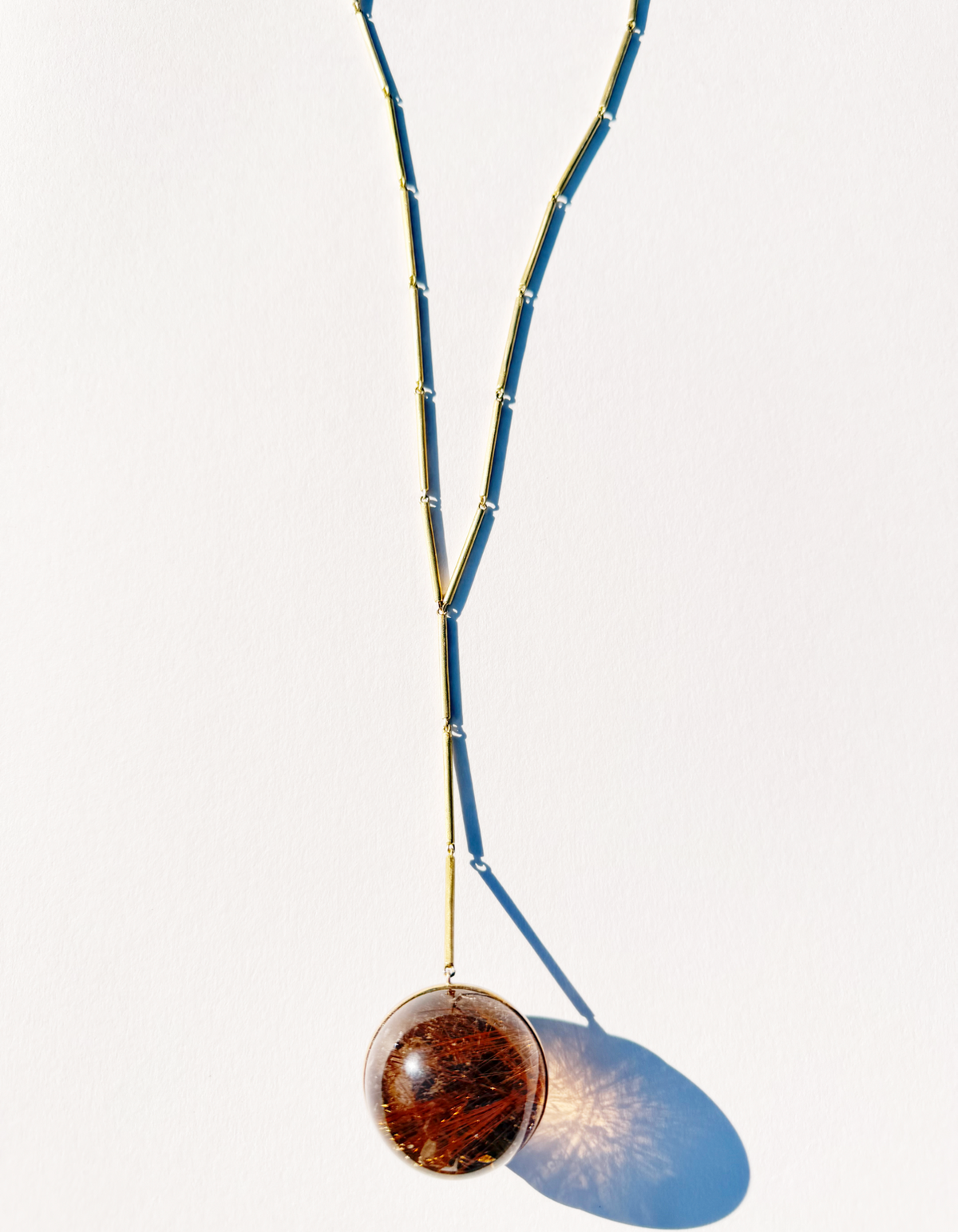 Bar Chain Necklace with  Rutilated Quartz