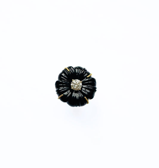 Black Onyx Flower Carving with Diamond