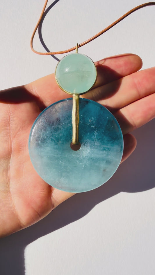 Aquamarine Disc and Healing Sphere Necklace