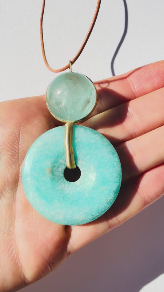 Amazonite and Aquamarine Disc and Healing Sphere Necklace