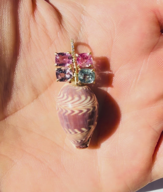Shell Pendant with Spinel and Diamonds