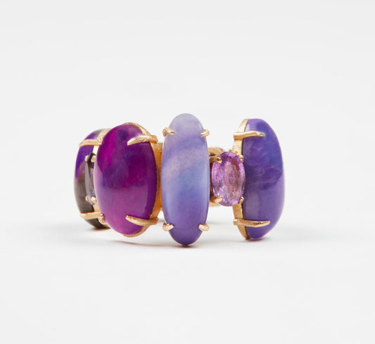 Purple Sugilite, Richterite and Sapphire Ring