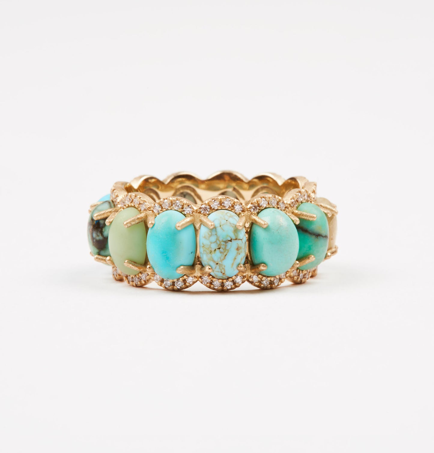 Turquoise and Variscite Ring with Diamond Surround