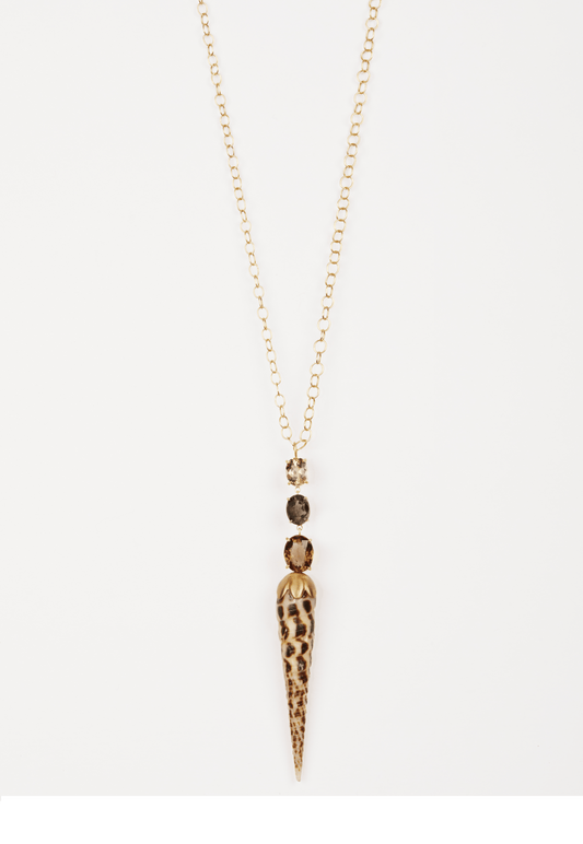 Shell and Gem Pendant on Gold Chain
