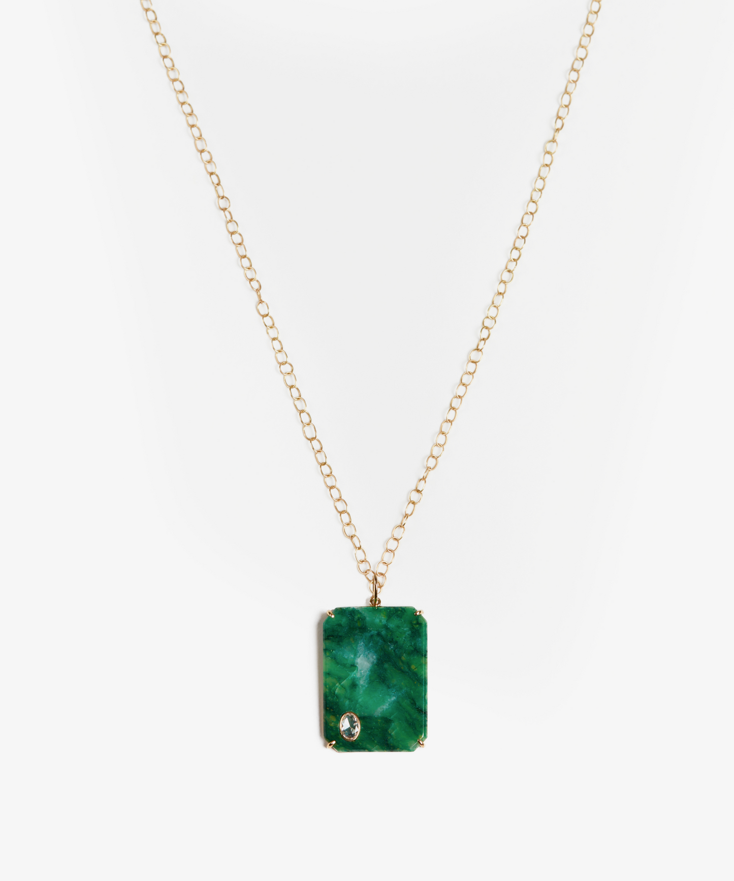 Brazilian Jade and Diamond Pendant on Link Chain