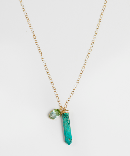 Turquoise and Tourmaline Pendants on Link Chain