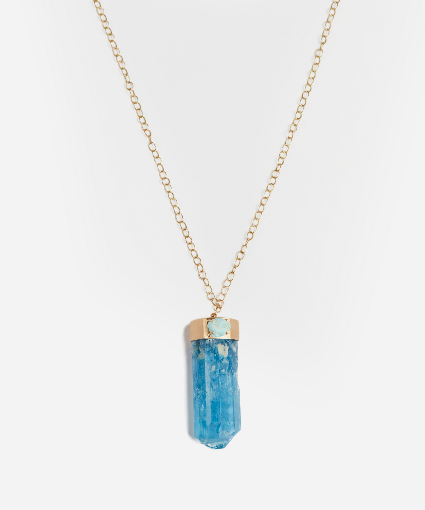 Aquamarine and Turquoise Nugget Pendant on Link Chain