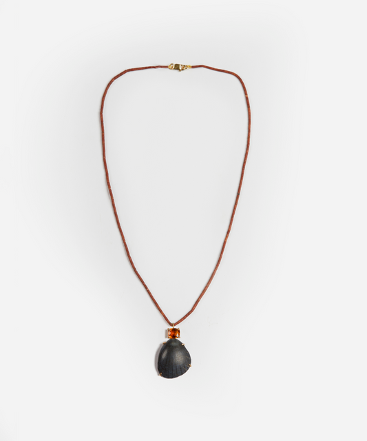 Brown Jade Beads with Spinel and Black Shell