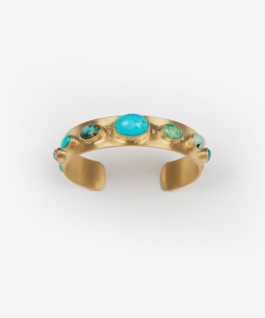 Gold Cuff with Turquoise, Variscite and Diamonds