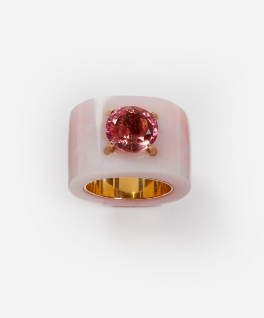 Pink Opal and Pink Tourmaline Ring