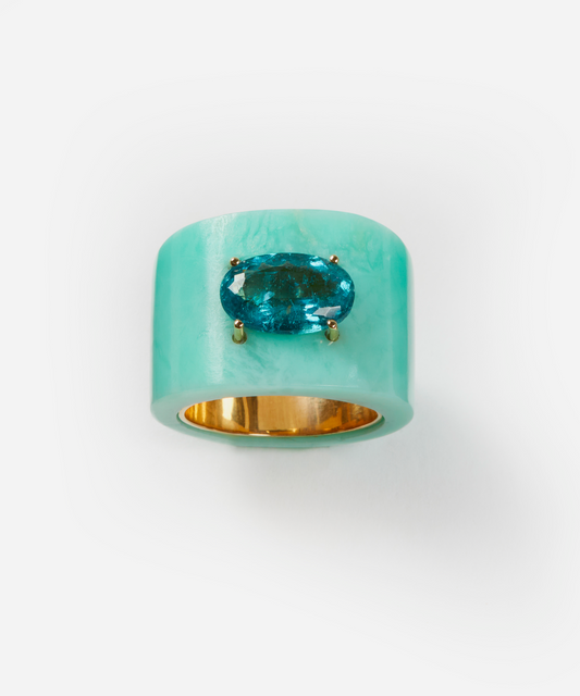 Chrysoprase and Blue Tourmaline Ring