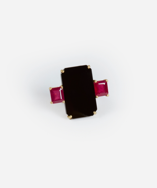 Black Onyx and Ruby Ring